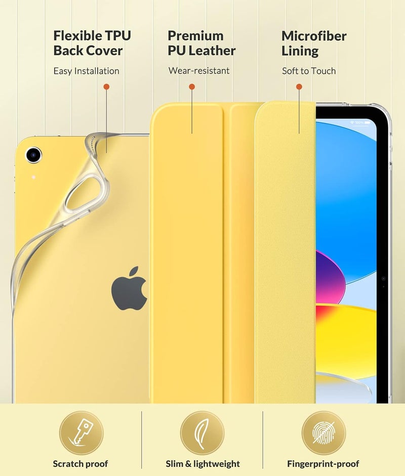 MoKo Case for New iPad (A16) 11th Generation 2025/ 10th Generation 2022, iPad 11 inch/ 10.9 inch Case with Soft TPU Translucent Frosted Back Cover, Auto Wake/Sleep, Support Touch ID, Light Yellow - Image 4